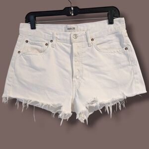 AGOLDE White 100% Organic Cotton Mid Rise Raw Cut-Off Parker Denim Short 28